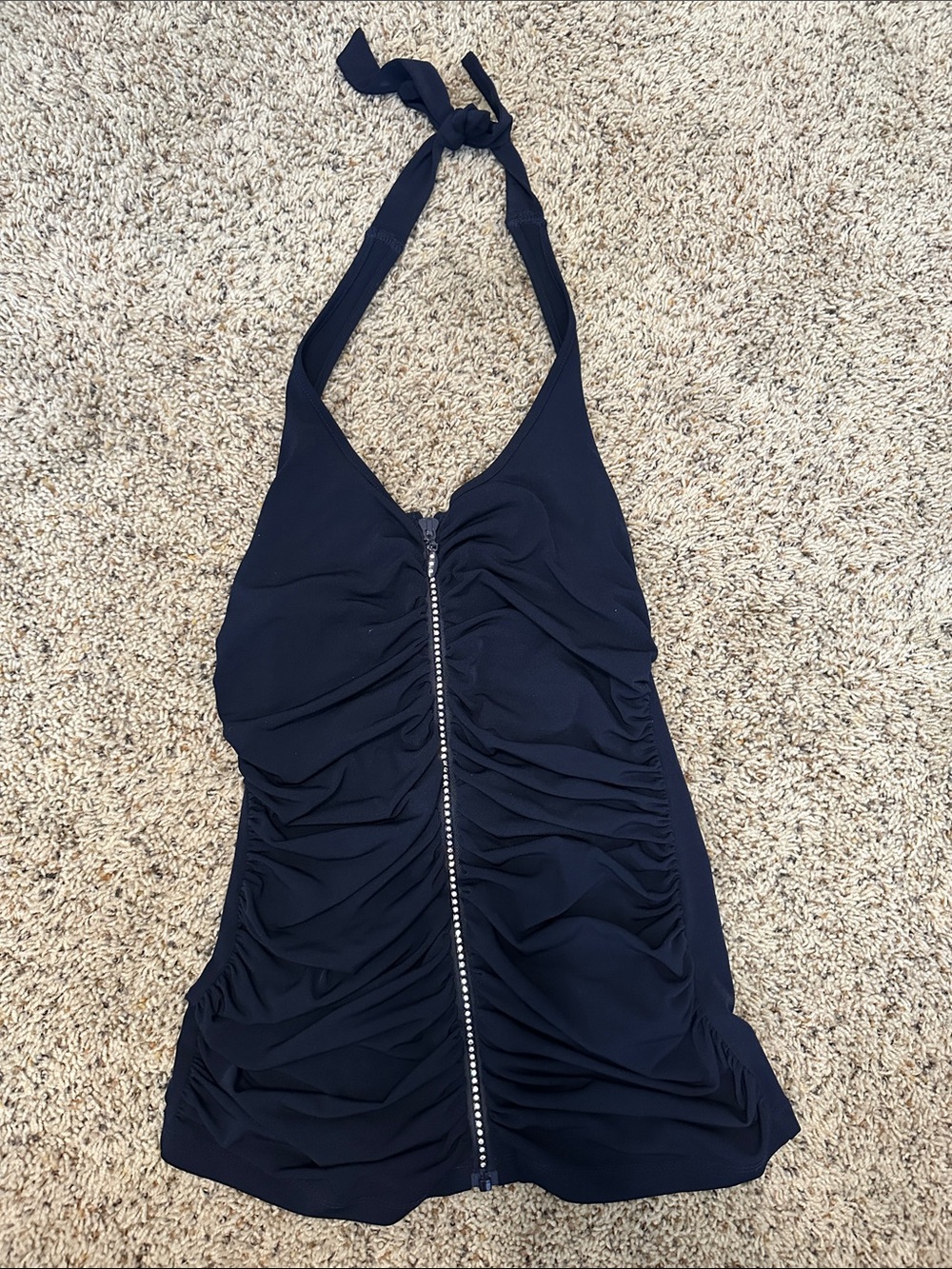 Venus Navy Halter Top With Sparkly Front Zip Up